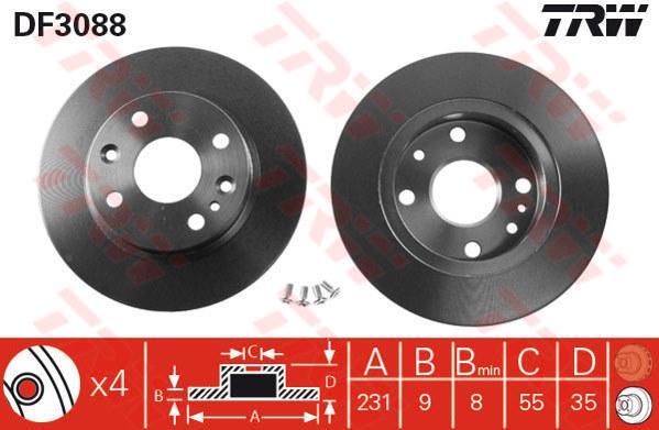 TRW DF3088 Диск тормозной MAZDA 323 89-94/MX-5 90-98 задний D=231мм. (NA0126251C)