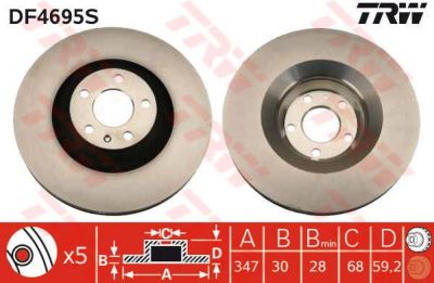 TRW DF4695S Диск тормозной AUDI A6/A6 ALLROAD 2.7-4.2 04- передний D=347мм (4F0615301G)
