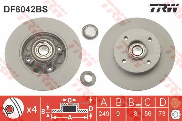 TRW DF6042BS Диск тормозной CITROEN C4 04-/PEUGEOT 308 07- задний с подшипником (424966)