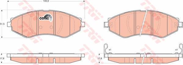 TRW GDB3347 Колодки передние CHEVROLET Lacetti 03- (96245178)