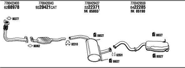 WALKER RE96024A система выпуска ог на RENAULT LAGUNA I (B56_, 556_)