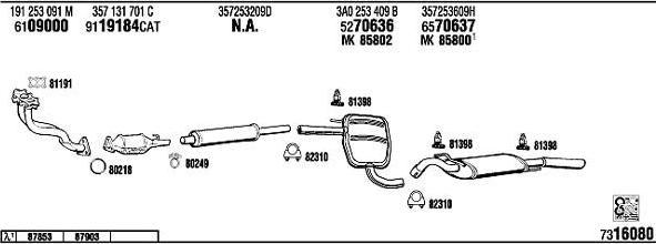 WALKER VW80319 система выпуска ог на VW PASSAT Variant (3A5, 35I)