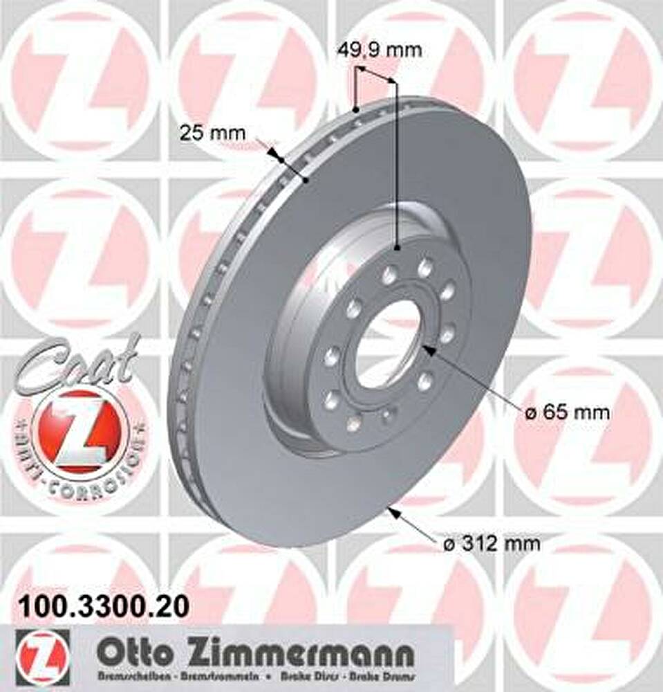 Zimmermann 100.3300.20 тормозной диск на AUDI TT (8J3)