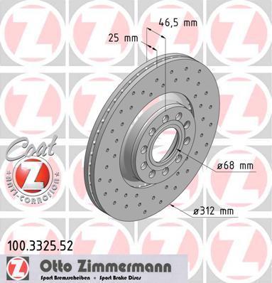 Zimmermann 100.3325.52 тормозной диск на VW PASSAT Variant (3B6)
