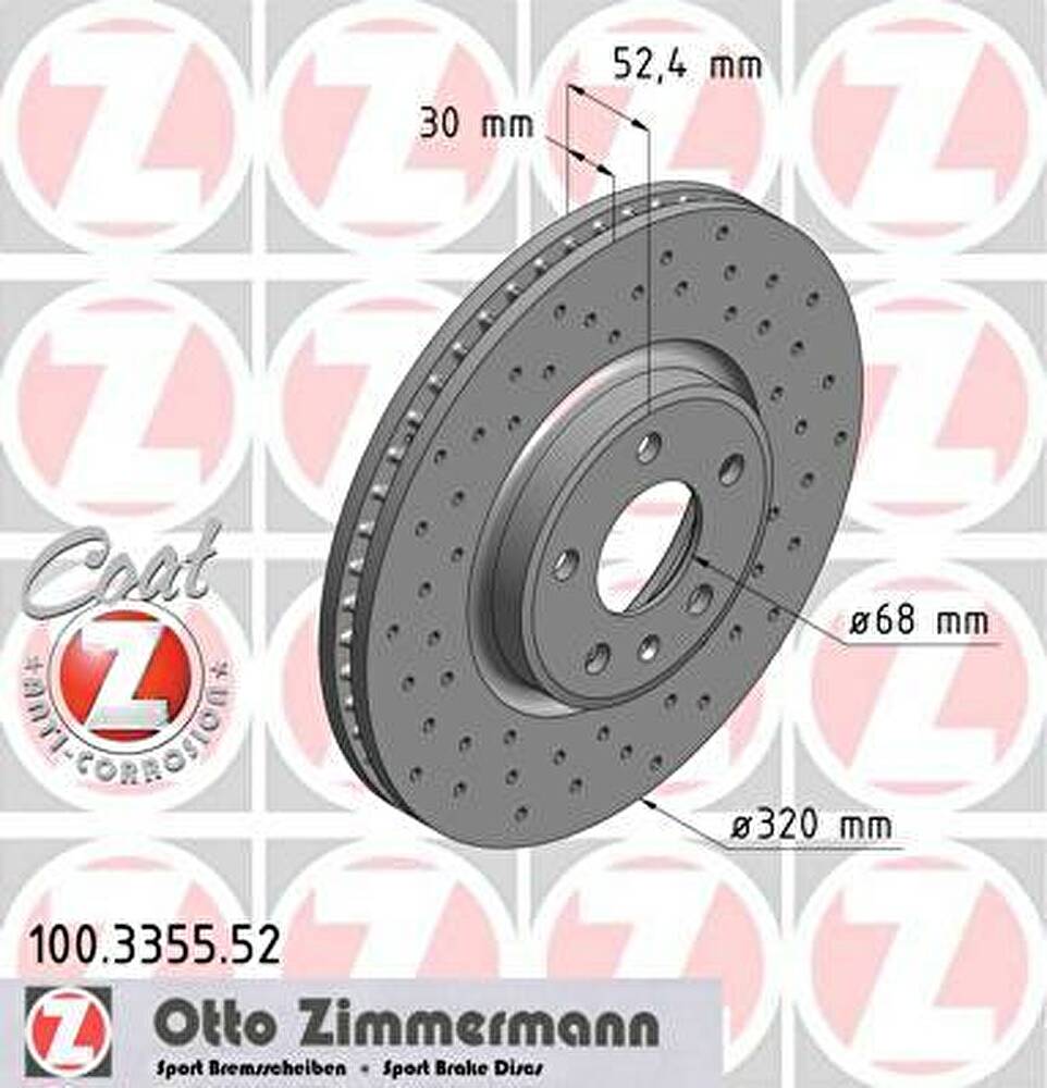 Zimmermann 100.3355.52 тормозной диск на AUDI A4 Avant (8K5, B8)
