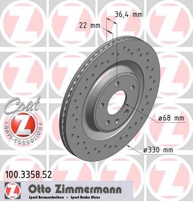 Zimmermann 100.3358.52 тормозной диск на AUDI A4 Avant (8K5, B8)