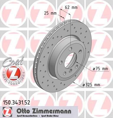 ZIMMERMANN ДИСК ТОРМ X3 E83 2.0-3.0 SPORT F 04/08->> (150343152)