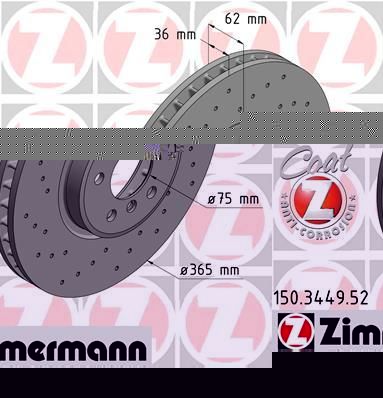 Zimmermann 150.3449.52 тормозной диск на X6 (E71, E72)
