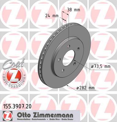 Zimmermann 155.3907.20 тормозной диск на CHRYSLER VOYAGER III (GS)