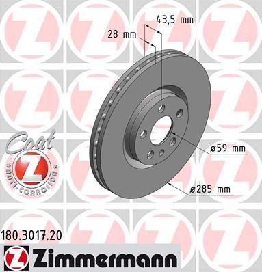 Zimmermann 180.3017.20 тормозной диск на PEUGEOT 807 (E)