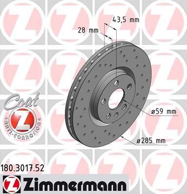 Zimmermann 180.3017.52 тормозной диск на PEUGEOT 807 (E)