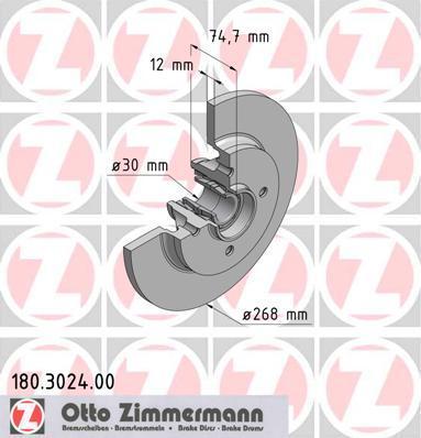 Zimmermann 180.3024.00 тормозной диск на PEUGEOT PARTNER фургон