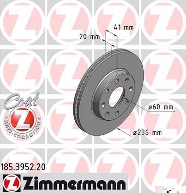 ZIMMERMANN Торм.диск пер.[236x20] 4 отв.[min2] (185395220)