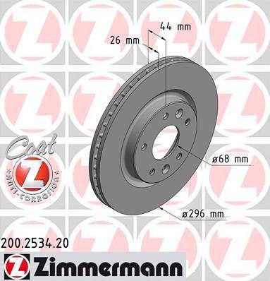 ZIMMERMANN Диск торм.пер. Nissan QASHQAI (J11, J11_) 13> заказ не менее 2 единиц (200.2534.20)