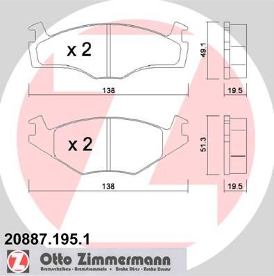 Zimmermann 20887.195.1 комплект тормозных колодок, дисковый тормоз на VW SANTANA (32B)