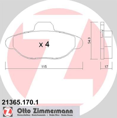 Zimmermann 21365.170.1 комплект тормозных колодок, дисковый тормоз на FIAT CINQUECENTO (170)