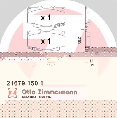 Zimmermann 21679.150.1 комплект тормозных колодок, дисковый тормоз на TOYOTA HILUX II пикап (LN8_, RN5_, LN6_, YN6_, YN5_, LN5_, RN6_)