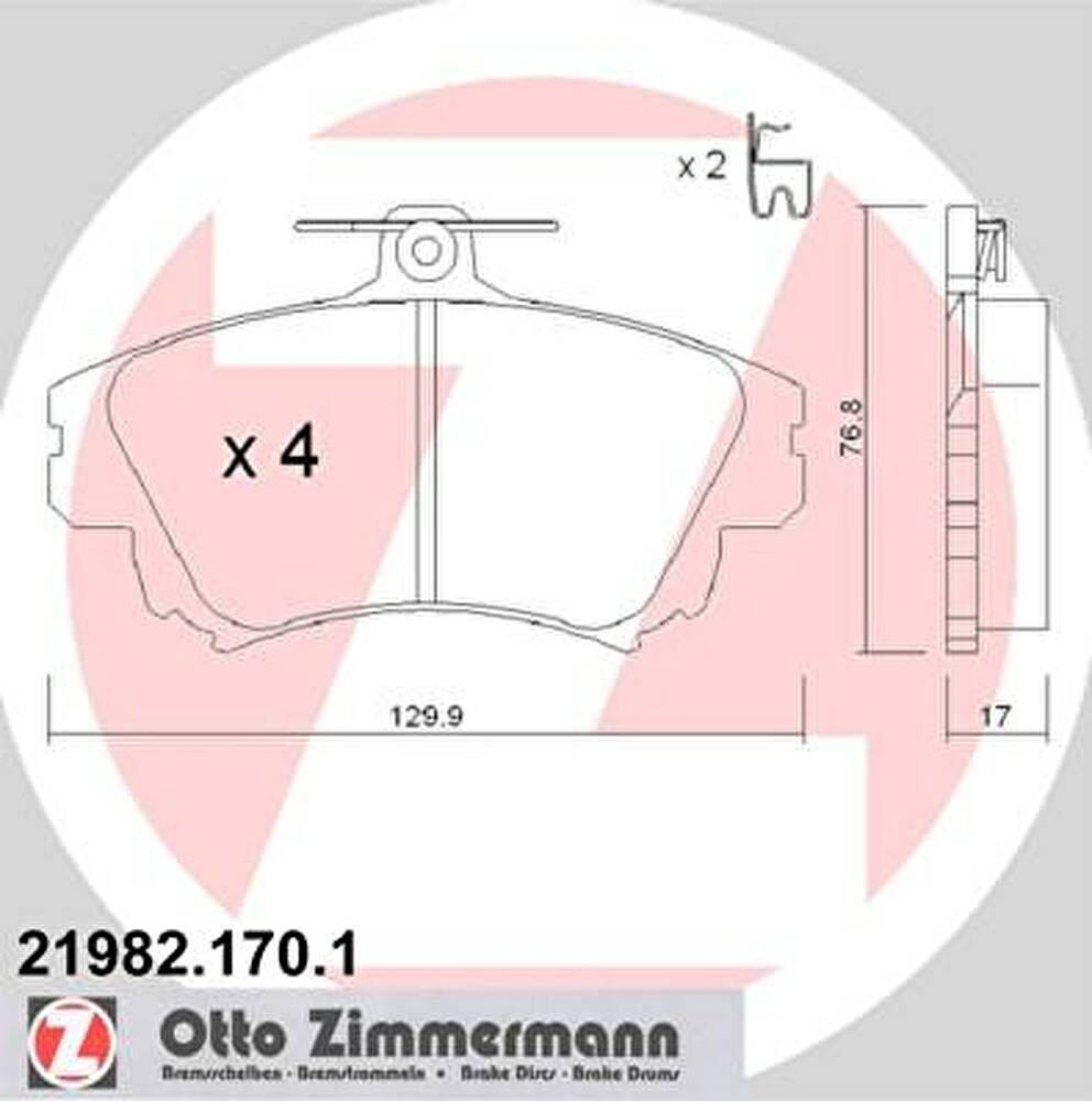 Zimmermann 21982.170.1 комплект тормозных колодок, дисковый тормоз на VOLVO V40 универсал (VW)