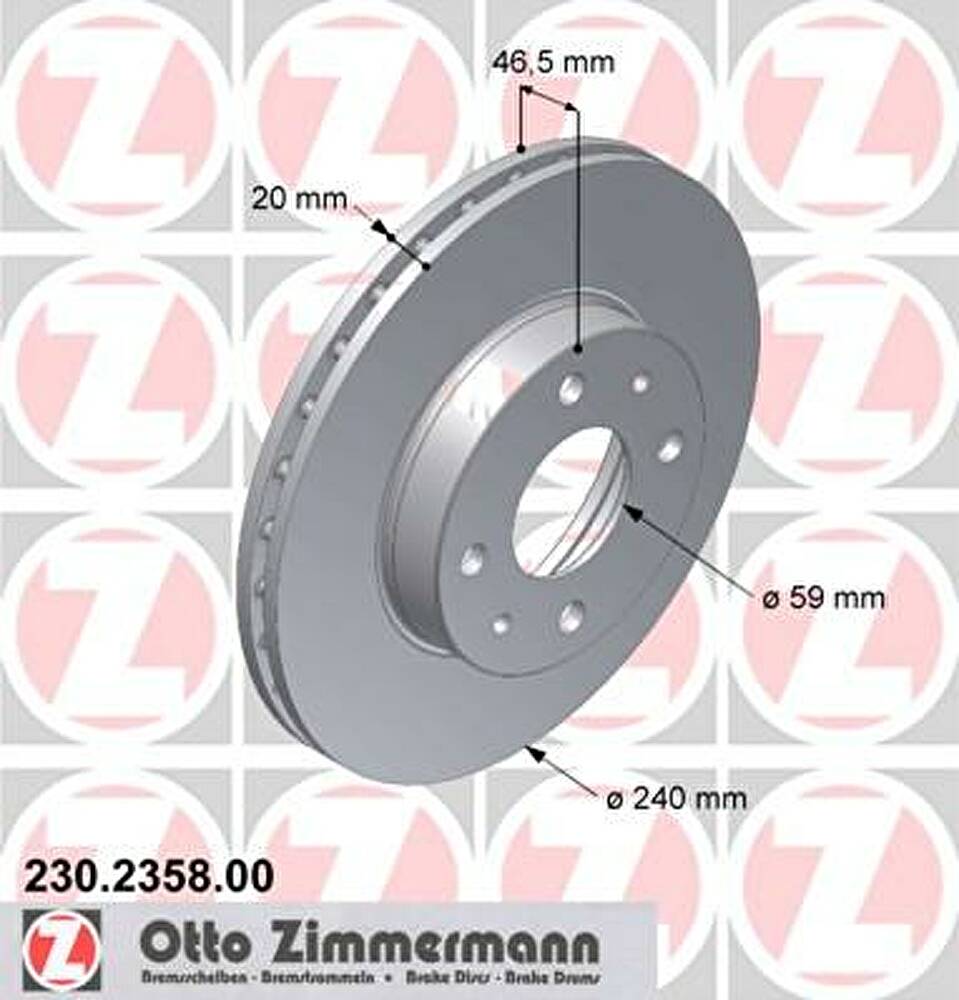 Zimmermann 230.2358.00 тормозной диск на FIAT UNO (146A/E)