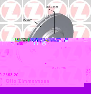 ZIMMERMANN ДИСК ТОРМ LADA 112 R15, FIAT COUPE, TIPO 91->, F, 284*22 (230236320)
