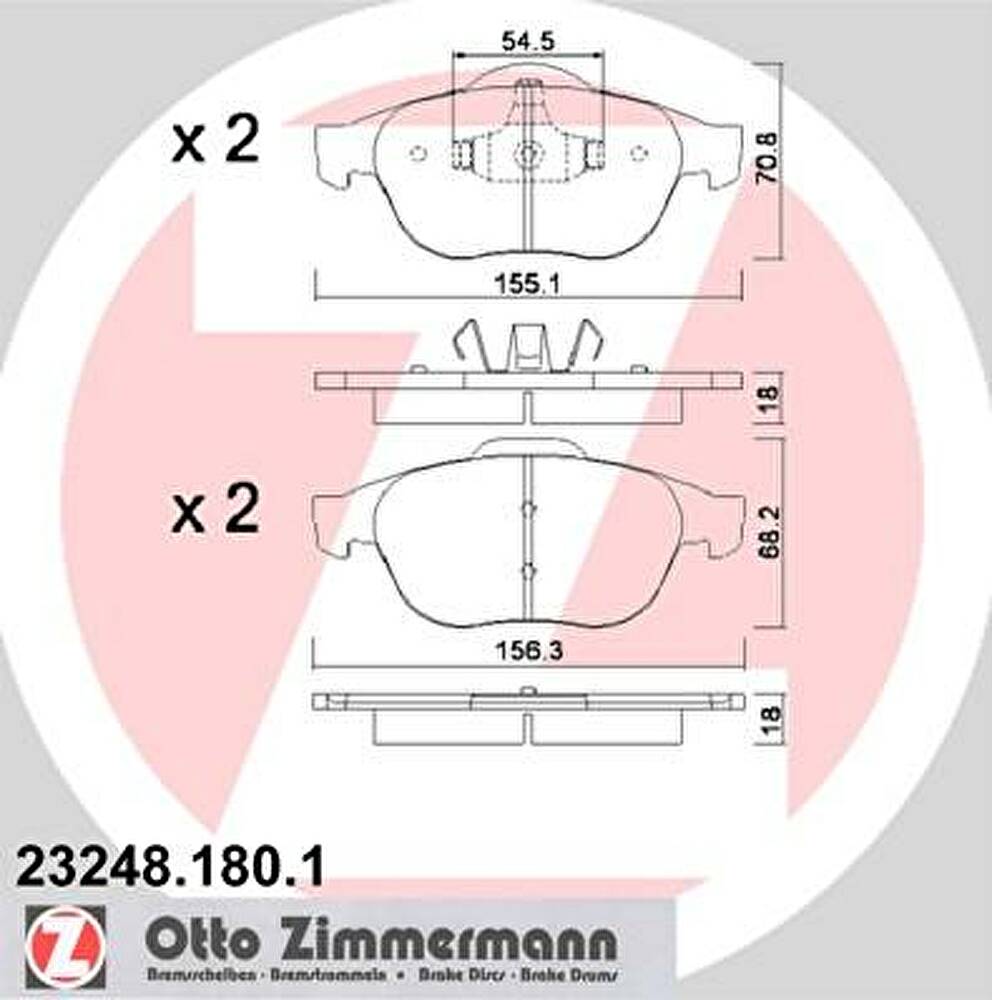 Zimmermann 23248.180.1 комплект тормозных колодок, дисковый тормоз на RENAULT LAGUNA II Grandtour (KG0/1_)