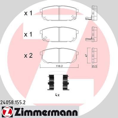 ZIMMERMANN Колодки тормозные зад. Kia SORENTO I (JC) 2.4 08.2002 - (24058.155.2)