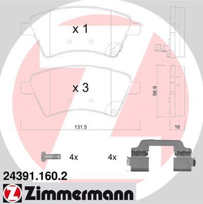 Zimmermann 24391.160.2 комплект тормозных колодок, дисковый тормоз на FIAT SEDICI (FY_)