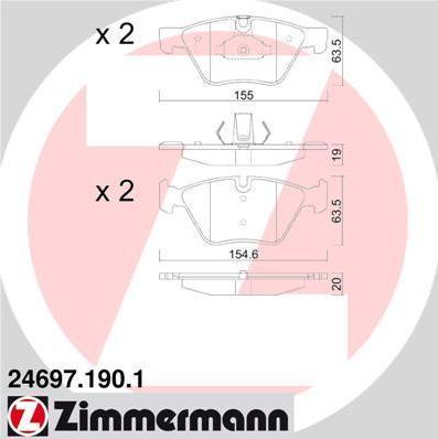 ZIMMERMANN КОМПЛЕКТ ТОРМОЗНЫХ КОЛОДОК, ДИСКОВЫЙ ТОРМОЗ (24697.190.1)