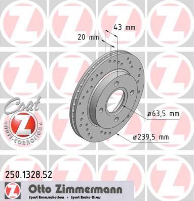 Zimmermann 250.1328.52 тормозной диск на FORD FIESTA фургон (FVD)