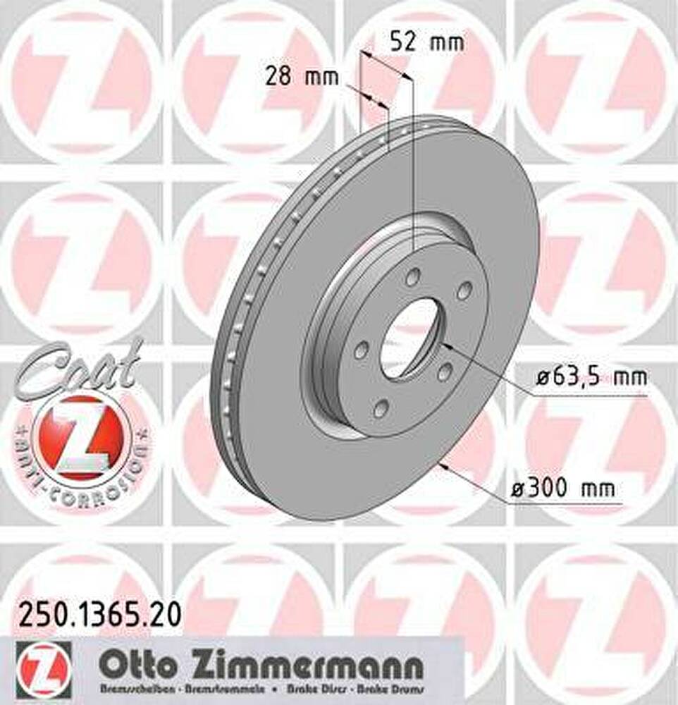 ZIMMERMANN ДИСК ТОРМ FRD MOND IV 1.6-2.5 F 07/10->> (250.1365.20)