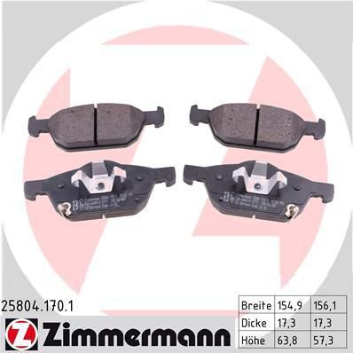 Zimmermann 25804.170.1 комплект тормозных колодок, дисковый тормоз на HONDA CIVIC IX (FK)