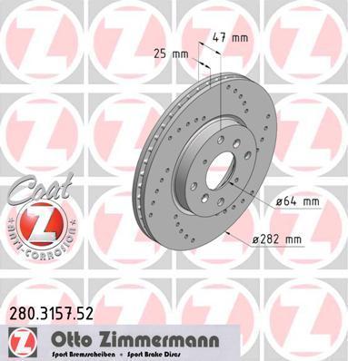 ZIMMERMANN ДИСК ТОРМ HON ACCORD VII CG/CH F 98/03-<< (280.3157.52)