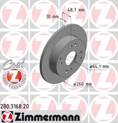 ZIMMERMANN Диск тормозной HONDA ACCORD IV/V/VI/CIVIC V/ROV 600 90-01 (280.3168.20)
