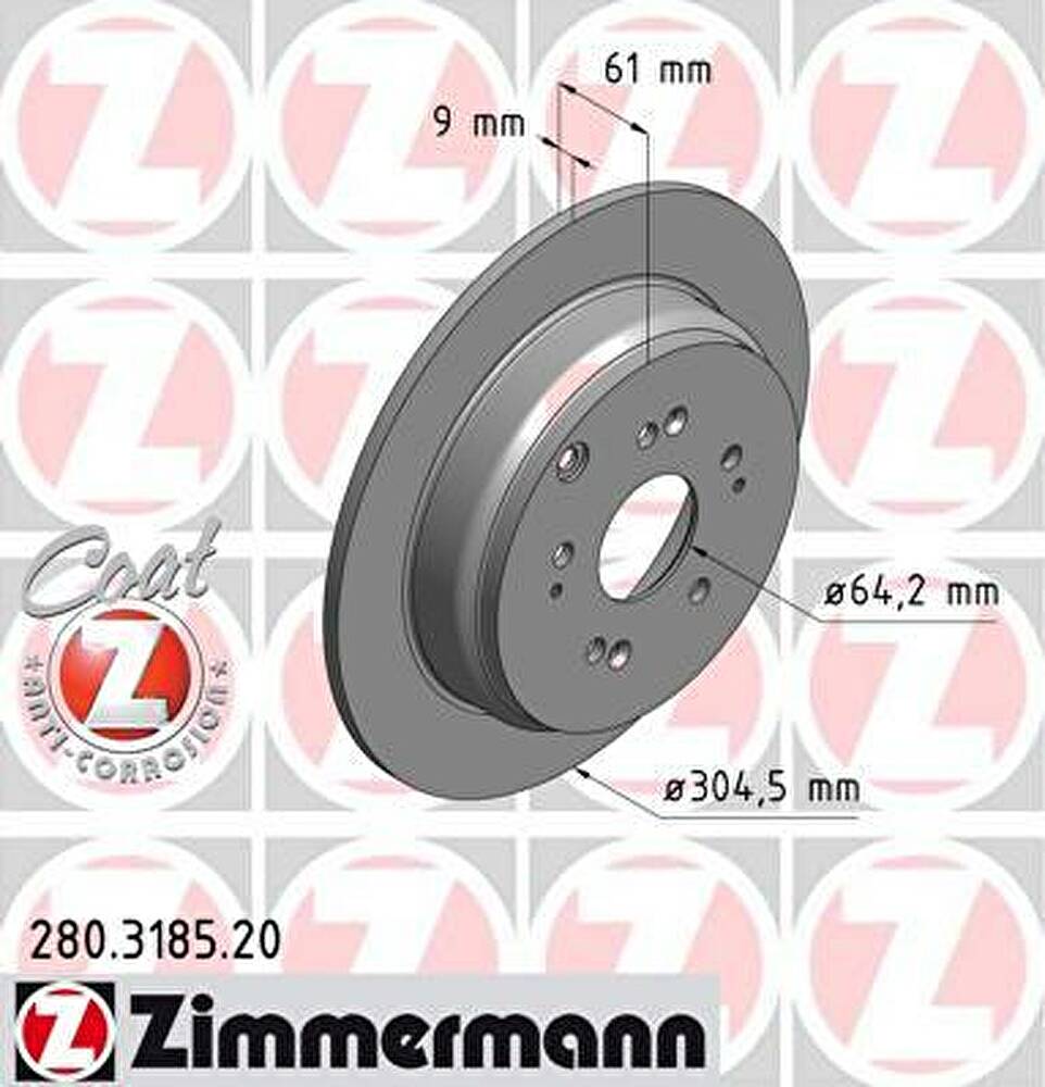Zimmermann 280.3185.20 тормозной диск на HONDA CR-V II (RD_)
