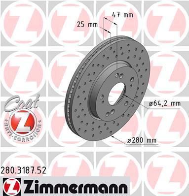 Zimmermann 280.3187.52 тормозной диск на HONDA CIVIC IX (FK)
