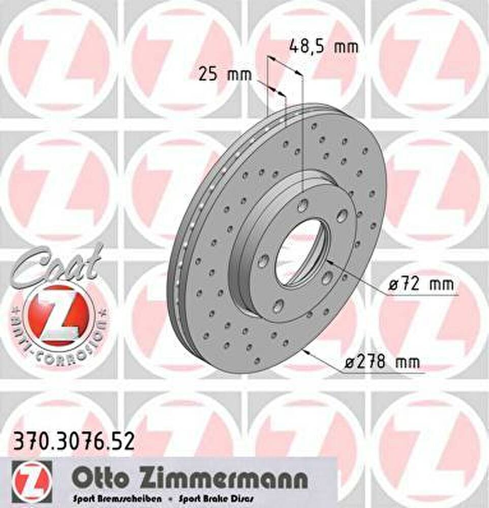 ZIMMERMANN ТОРМОЗНОЙ ДИСК, SPORT BRAKE DISC COAT Z MAZDA 3 03->/ MAZDA 5 05-> (370307652)