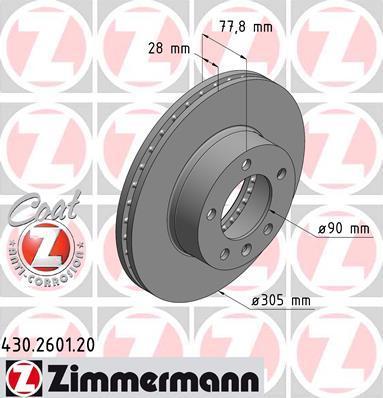 ZIMMERMANN Диск торм.пер. Opel Movano, Renault Master, Nissan Interstar 00> заказ не менее 2 единиц (430.2601.20)