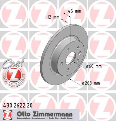 ZIMMERMANN ДИСК ТОРМ OPEL ASTRA J 1.3-2.0 R 09/_>> (430262220)