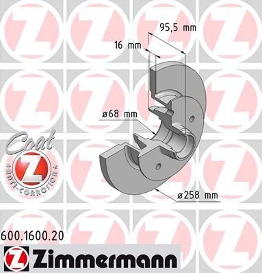 Zimmermann 600.1600.20 тормозной диск на VW TRANSPORTER III автобус