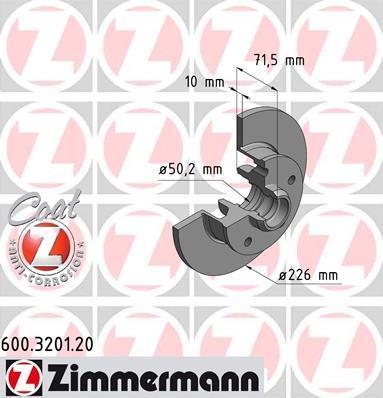Zimmermann 600.3201.20 тормозной диск на VW GOLF III (1H1)