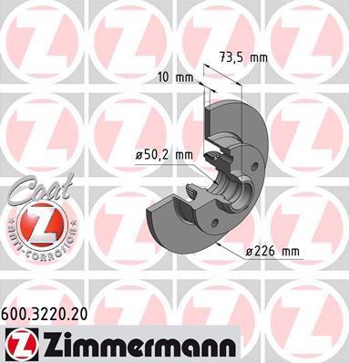Zimmermann 600.3220.20 тормозной диск на VW GOLF III (1H1)