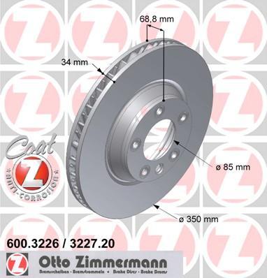 ZIMMERMANN ТОРМОЗНОЙ ДИСК PORSCHE TOUAREG CAYENNE 18 350/34 F L (600322620)