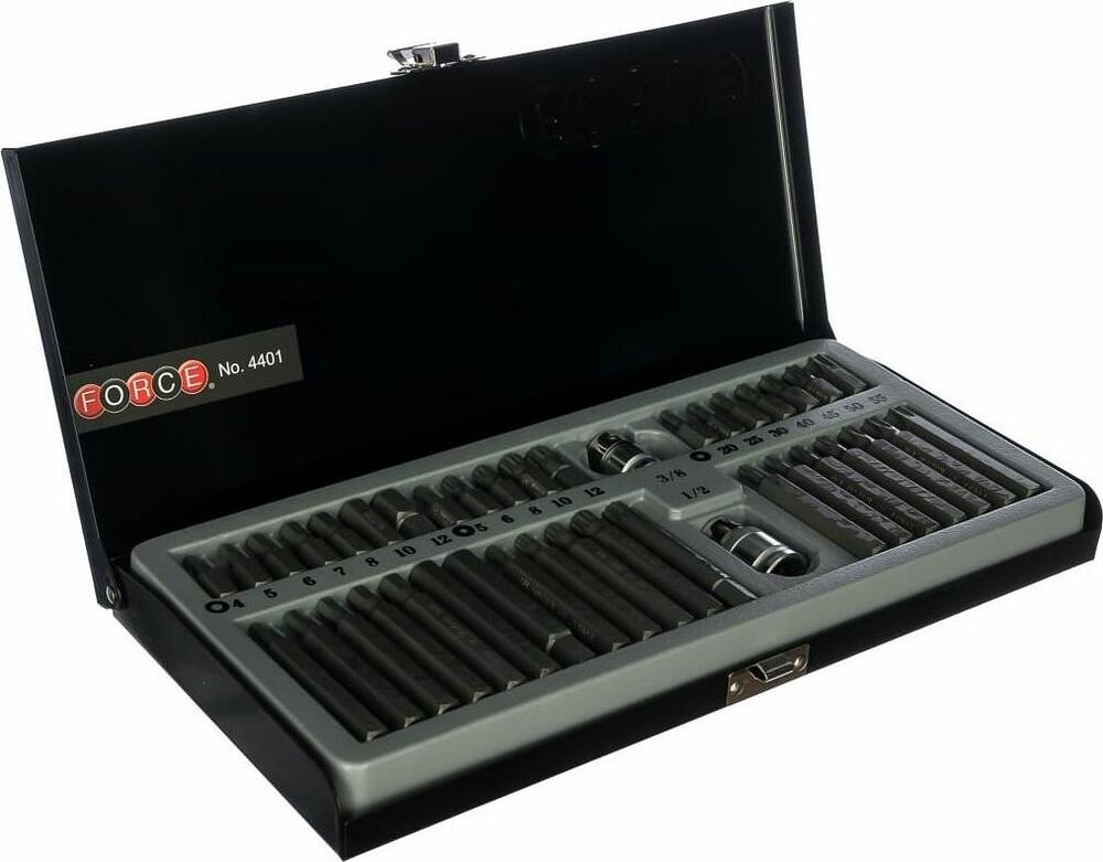 FORCE 4401 набор бит Hex, Torx, Spline 10 мм с держателями 3/8