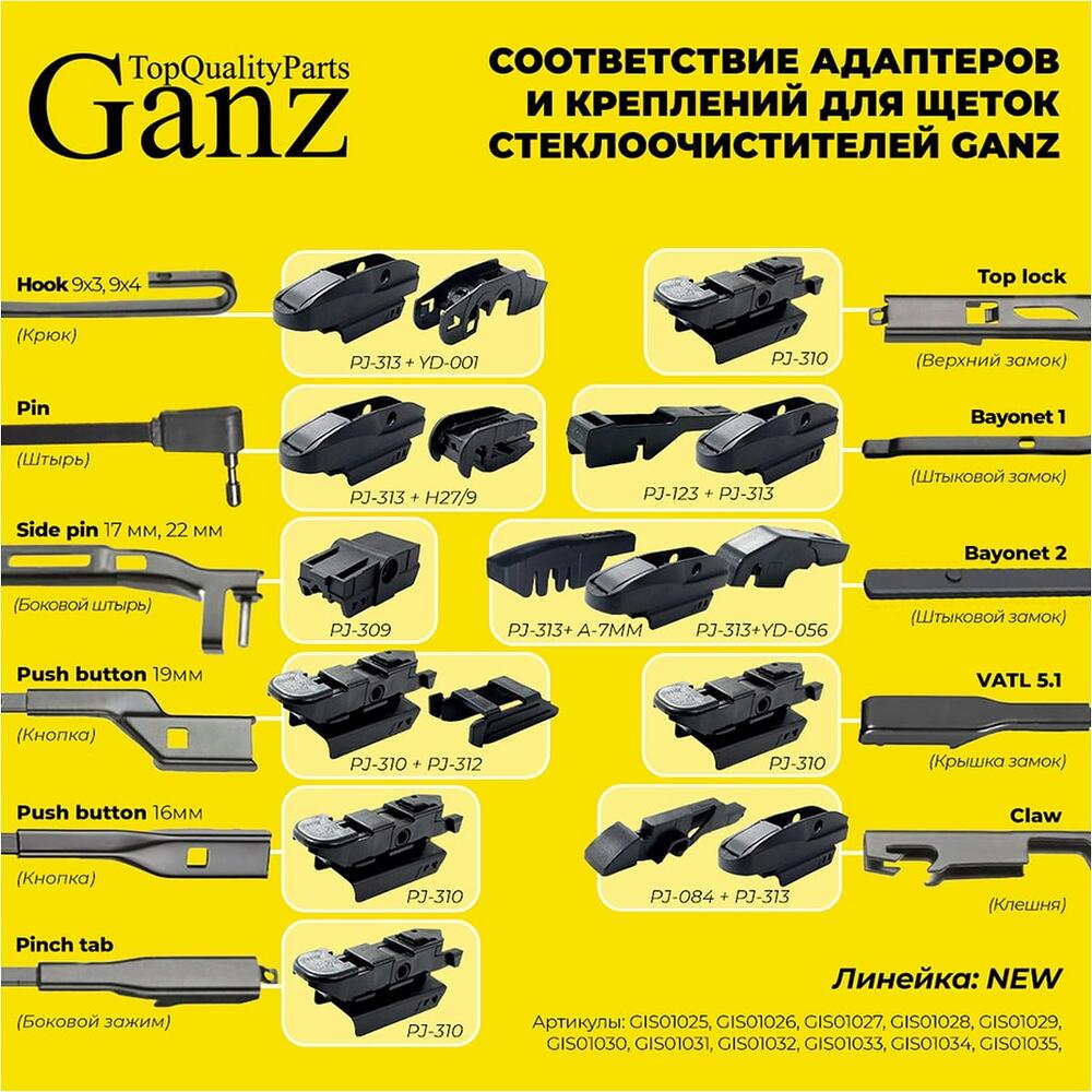 GANZ Щетка стеклоочистителя бескаркасная NEW 650mm (GIS01037)
