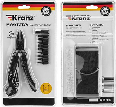 Kranz KR-12-4945-2 Мультитул 10 в 1, 155мм KRANZ