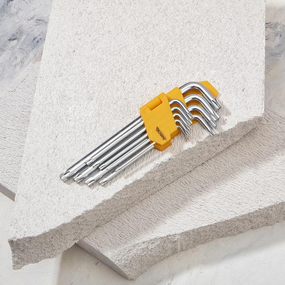 Kranz KR-12-5221 Набор ключей имбусовых Tamper-Torx KRANZ 9 шт., ТТ10-ТТ50, закаленные, удлиненные, никель