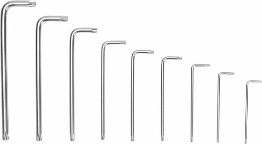 Kranz KR-12-5221 Набор ключей имбусовых Tamper-Torx KRANZ 9 шт., ТТ10-ТТ50, закаленные, удлиненные, никель