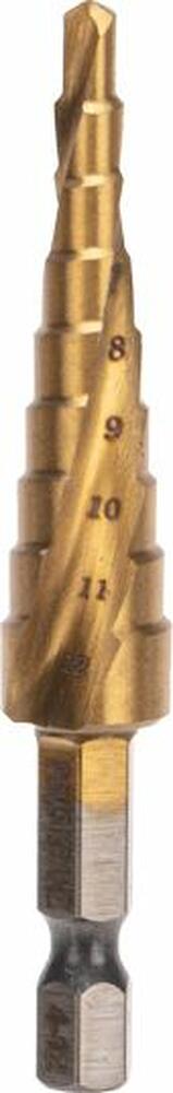 Kranz KR-12-6615 Сверло ступенчатое, 4-5-6-7-8-9-10-11-12мм, Р6М5, ТИТАН, шестигр. хвостовик KRANZ
