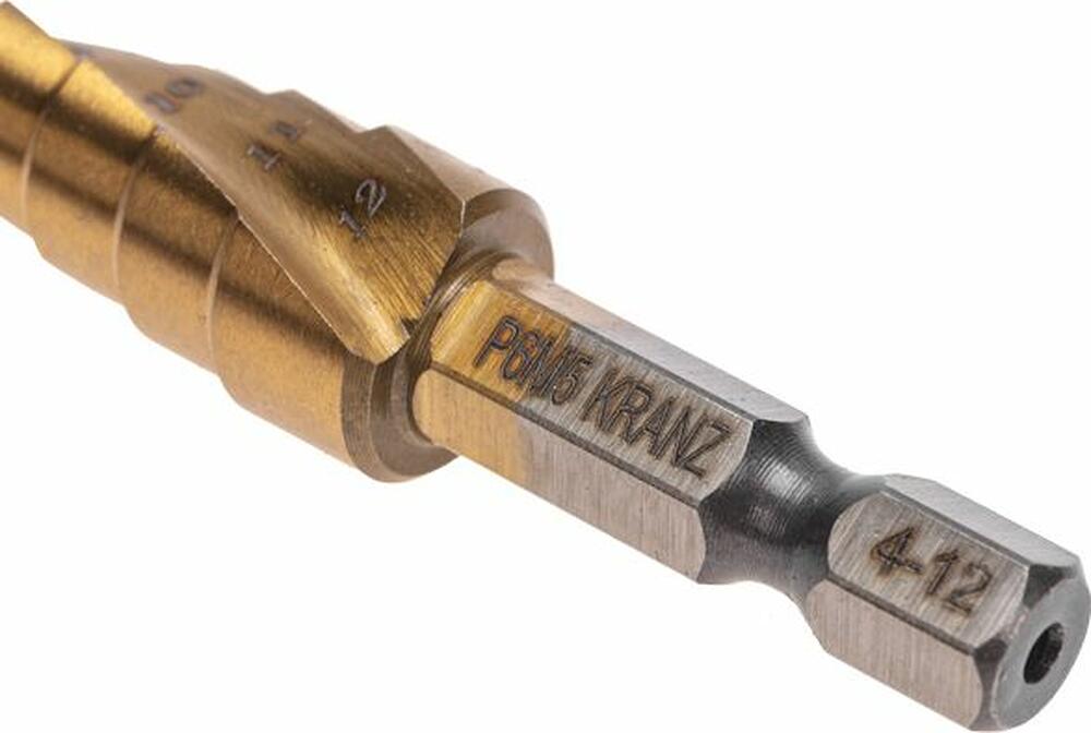 Kranz KR-12-6615 Сверло ступенчатое, 4-5-6-7-8-9-10-11-12мм, Р6М5, ТИТАН, шестигр. хвостовик KRANZ