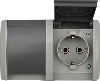 Kranz KR-78-0613 Блок горизонтальный 2 розетки INDUSTRIAL IP54 с/з, о/у, серый KRANZ